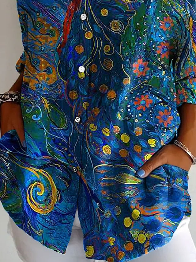 Floral Casual Long Sleeve Women's Shirt - Stylish Blue Button Blue / S Blue / M Blue / L Blue / S-Blue / M-Blue / L-Blue / XL-Blue / 2XL-Purple / S-Purple / M-Purple / L-Purple / XL-Purple / 2XL-Yellow / S-Yellow / M-Yellow / L-Yellow / XL-Yellow / 2XL-Red / S-Red / M-Red / L-Red / XL-Red / 2XL-Pink / S-Pink / M-Pink / L-Pink / XL-Pink / 2XL-White / S-White / M-White / L-White / XL-White / 2XL-
