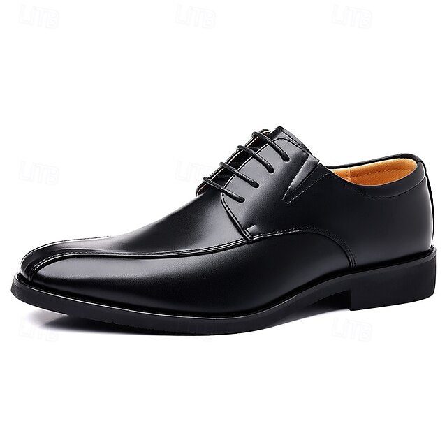 Men's Derby PU Leather Lace-Up Shoes – Breathable, Comfortable & Slip-Resistant
