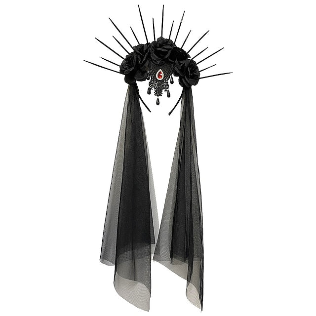 Retro Medieval Gothic Queen Headband - Vintage Punk Cosplay Accessory for Halloween & Masquerade Black / One-Size