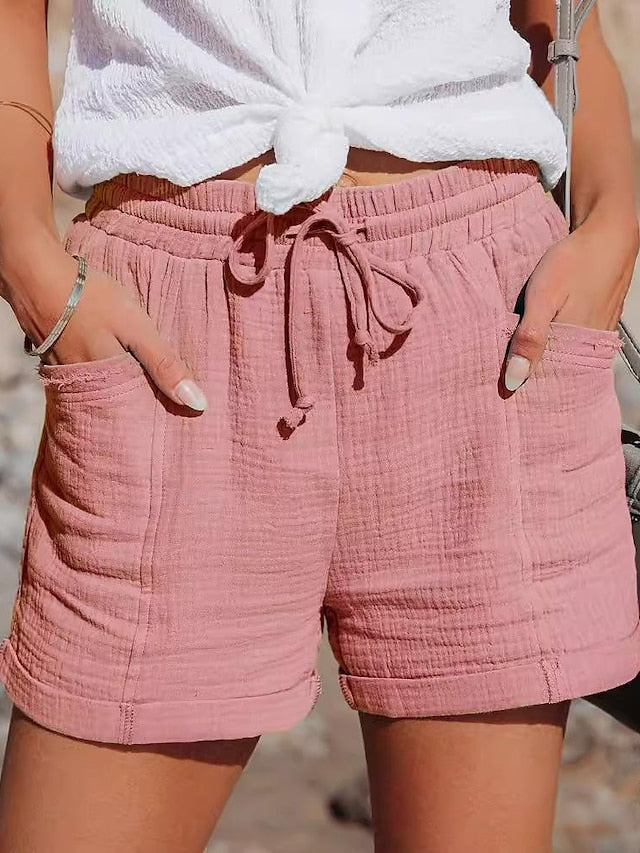 Effortless Summer Style: Women's Casual Textured Pink Shorts Pink / S Pink / M Pink / L Pink / S-Pink / M-Pink / L-Pink / XL-Pink / 2XL-Black / S-Black / M-Black / L-Black / XL-Black / 2XL-Light Green / S-Light Green / M-Light Green / L-Light Green / XL-Light Green / 2XL-Light Blue / S-Light Blue / M-Light Blue / L-Light Blue / XL-Light Blue / 2XL-Light Purple / S-Light Purple / M-Light Purple / L-Light Purple / XL-Light Purple / 2XL-