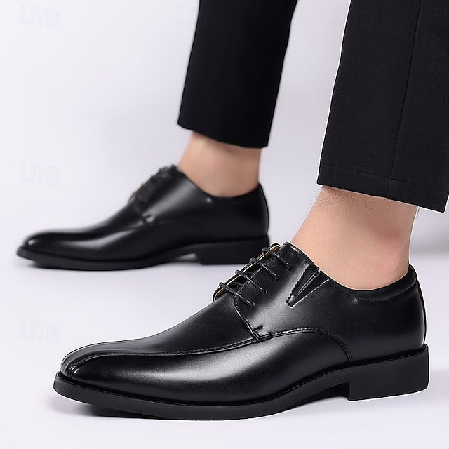 Men's Derby PU Leather Lace-Up Shoes – Breathable, Comfortable & Slip-Resistant