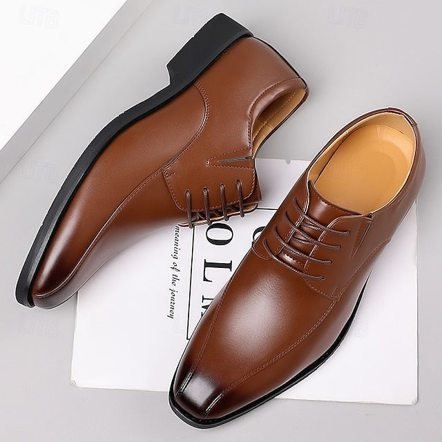 Men's Derby PU Leather Lace-Up Shoes – Breathable, Comfortable & Slip-Resistant
