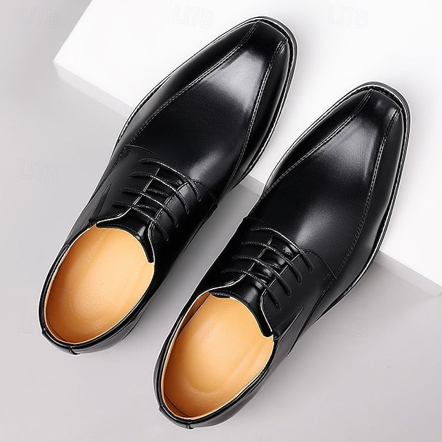 Men's Derby PU Leather Lace-Up Shoes – Breathable, Comfortable & Slip-Resistant