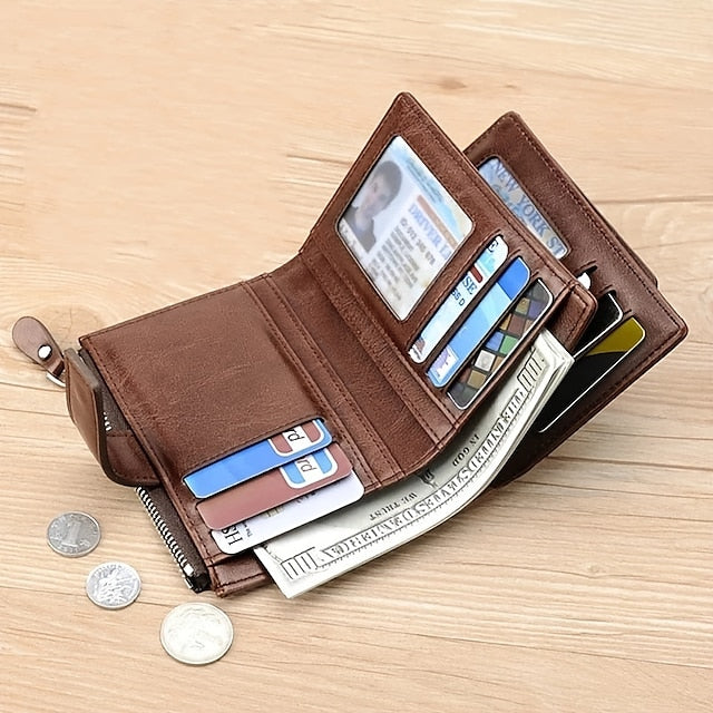 Modern RFID-Blocking PU Leather Coin Purse Wallet - Stylish & Secure Brown Khaki Black Brown-Khaki-Black-