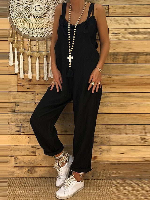 Stylish Women's Solid Color Jumpsuit in Black, Blue, and Wine – Trendy Onesie