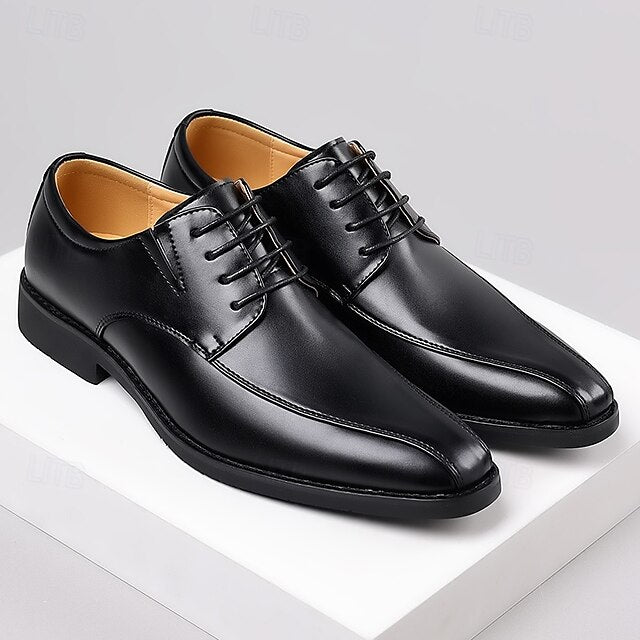 Men's Derby PU Leather Lace-Up Shoes – Breathable, Comfortable & Slip-Resistant