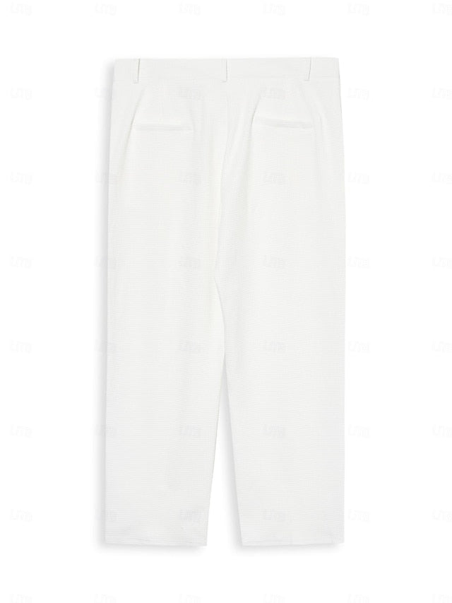 Chic White Men's Dress Pants - Straight Leg Waffle Trousers