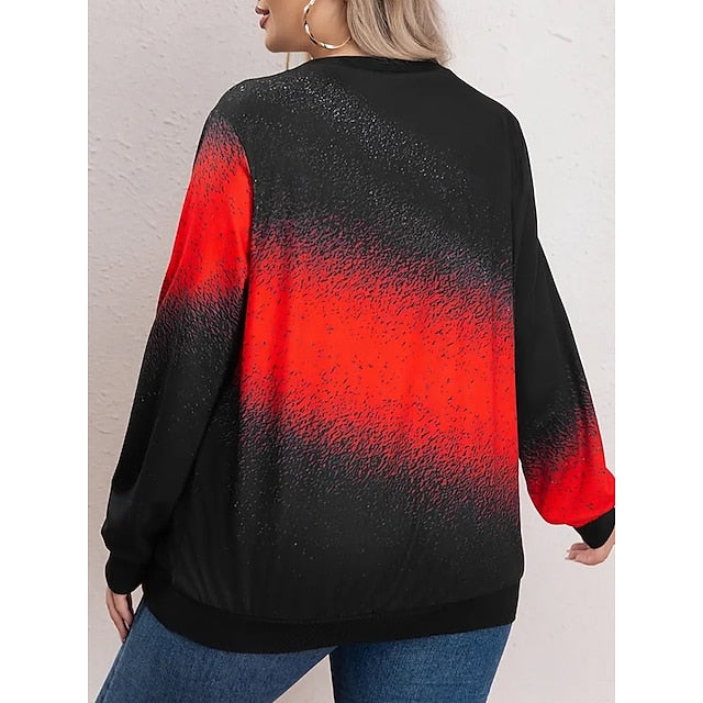 Chic Ombre Pullover Sweatshirt for Plus Size Women - Stylish Long Sleeve Red / 1XL (Plus) Red / 2XL (Plus) Red / 3XL (Plus) Red / 1XL (Plus)-Red / 2XL (Plus)-Red / 3XL (Plus)-Red / 4XL (Plus)-