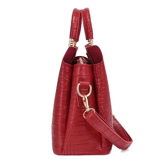 Chic 3-Piece PU Leather Handbag Set for Women - Stylish Office & Casual Carryall Pink Blue Black Pink-Blue-Black-White-Brown-Red-