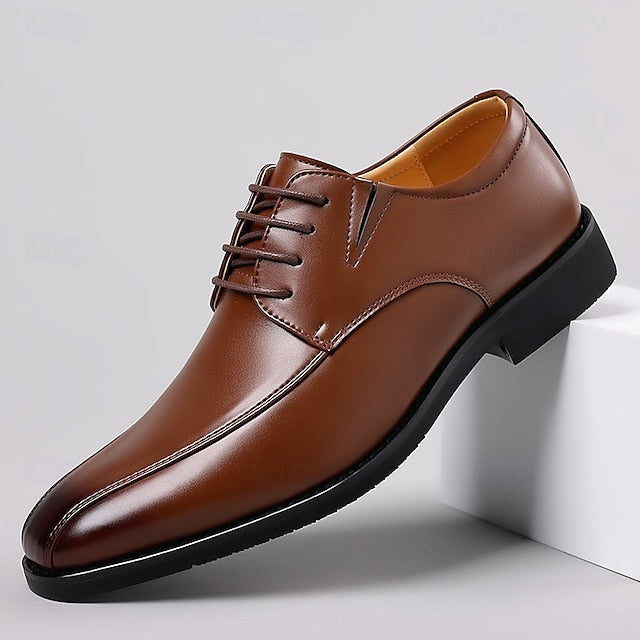 Men's Derby PU Leather Lace-Up Shoes – Breathable, Comfortable & Slip-Resistant
