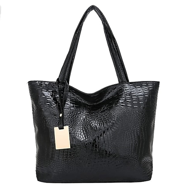 Chic Crocodile Embossed Tote Bag - Versatile PU Fashion in Gold, Black, and Silver Gold Silver Black Gold-Silver-Black-