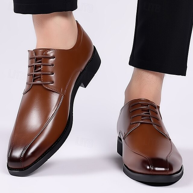 Men's Derby PU Leather Lace-Up Shoes – Breathable, Comfortable & Slip-Resistant