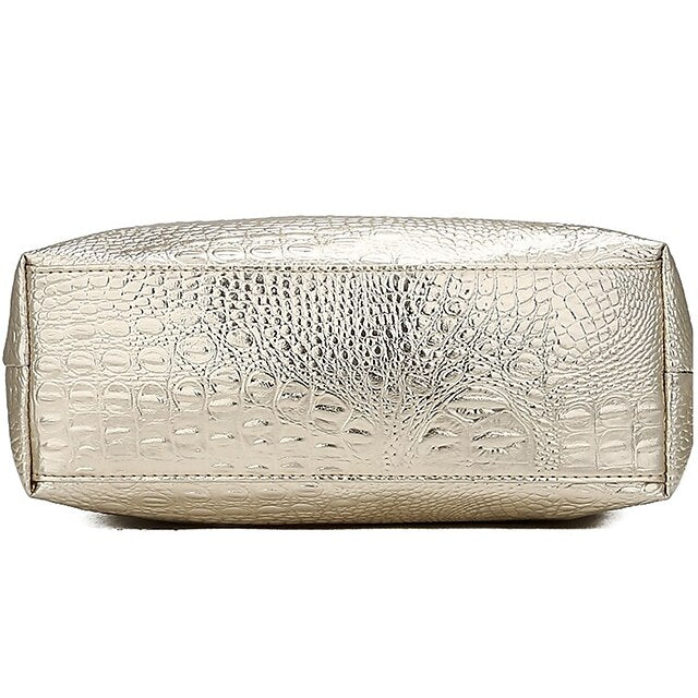 Chic Crocodile Embossed Tote Bag - Versatile PU Fashion in Gold, Black, and Silver Gold Silver Black Gold-Silver-Black-