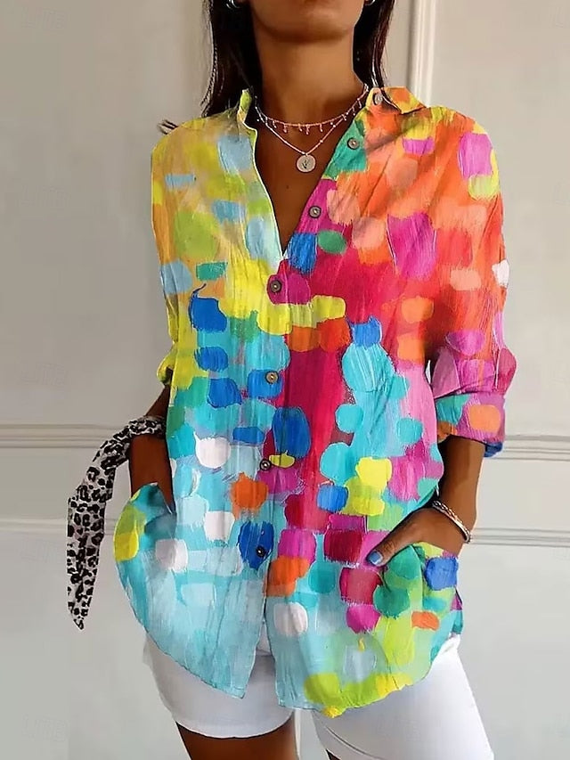 Floral Casual Long Sleeve Women's Shirt - Stylish Blue Button Blue / S Blue / M Blue / L Blue / S-Blue / M-Blue / L-Blue / XL-Blue / 2XL-Purple / S-Purple / M-Purple / L-Purple / XL-Purple / 2XL-Yellow / S-Yellow / M-Yellow / L-Yellow / XL-Yellow / 2XL-Red / S-Red / M-Red / L-Red / XL-Red / 2XL-Pink / S-Pink / M-Pink / L-Pink / XL-Pink / 2XL-White / S-White / M-White / L-White / XL-White / 2XL-
