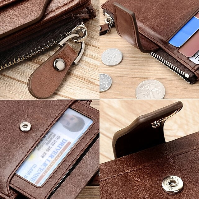 Modern RFID-Blocking PU Leather Coin Purse Wallet - Stylish & Secure Brown Khaki Black Brown-Khaki-Black-