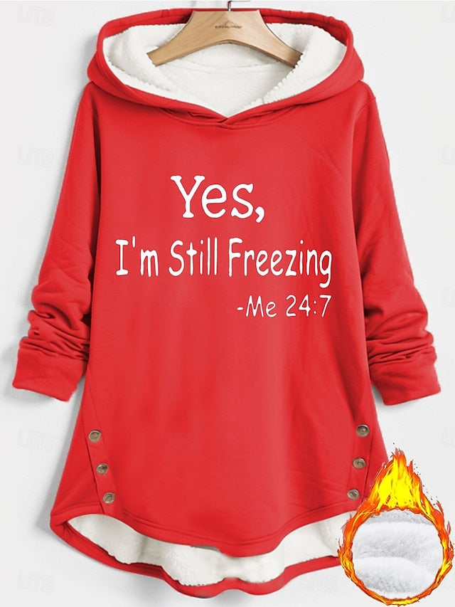 Cozy Sherpa Letter Print Hoodie - Warm & Fuzzy Pullover for Fall/Winter Comfort