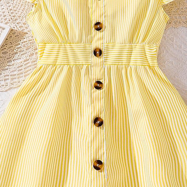 Enchanting 3D Striped Ruffle Dress for Girls – Sweet Summer A-Line Dress for Ages 4-12