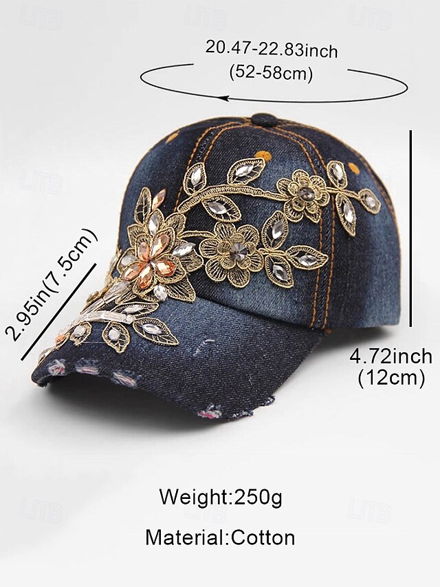 Bohemian Chic Women's Sun Hat - Stylish Sky Blue Cotton Baseball Cap Sky Blue Dark Blue Blue / White Sky Blue-Dark Blue-Blue / White-Blue-