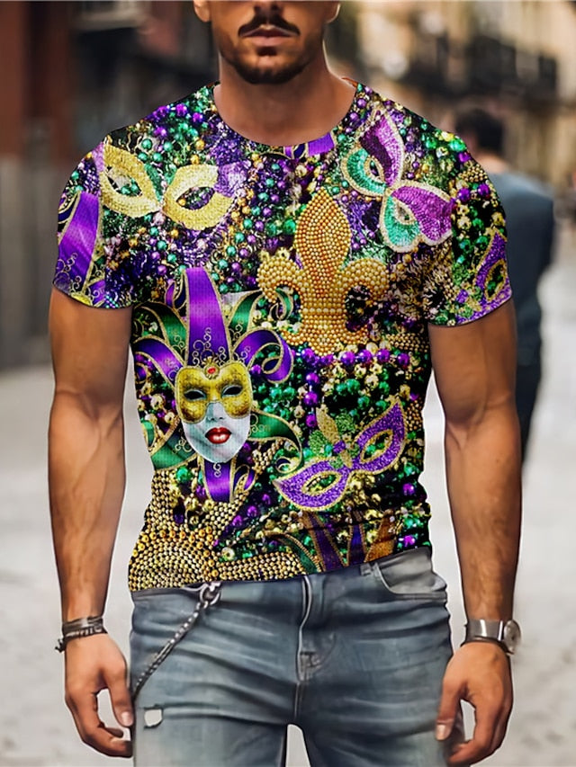 Vibrant Retro Graphic Mask T-Shirt – Perfect for Mardi Gras & Everyday Adventures Purple / S Purple / M