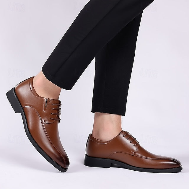 Men's Derby PU Leather Lace-Up Shoes – Breathable, Comfortable & Slip-Resistant