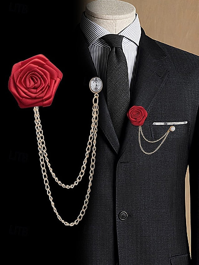 Elegant Men's Rose Brooch: Stylish Accessory for Weddings and Business Casual White Black Burgundy White-Black-Burgundy-Red-Light Cyan-Sky Blue-Gray-Champagne-Dark Blue-Pink-Royal Blue-Purple-