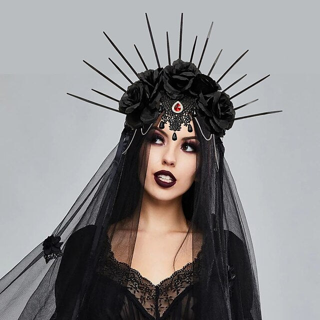 Retro Medieval Gothic Queen Headband - Vintage Punk Cosplay Accessory for Halloween & Masquerade Black / One-Size