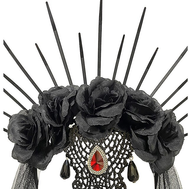Retro Medieval Gothic Queen Headband - Vintage Punk Cosplay Accessory for Halloween & Masquerade Black / One-Size
