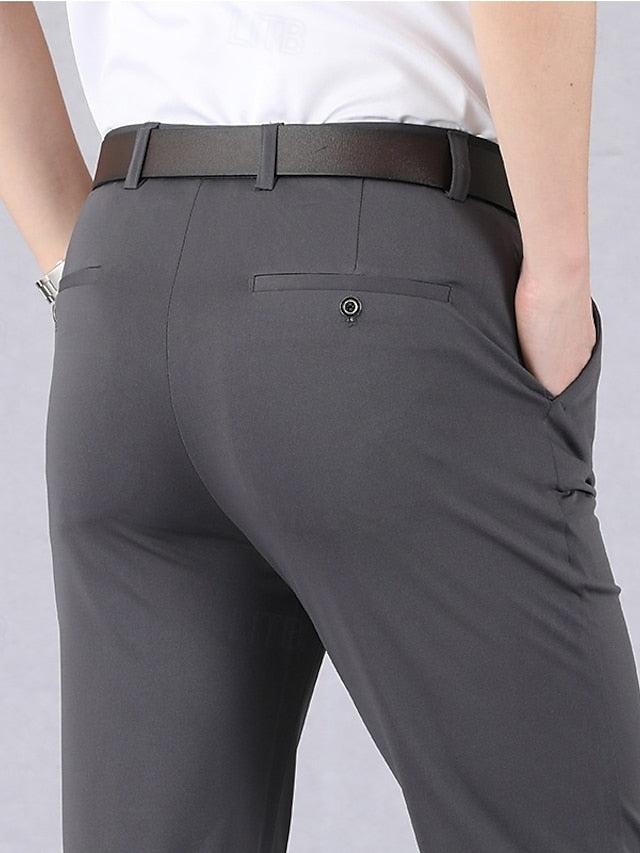 Elegant Men's Dress Pants: Wrinkle-Resistant Straight Leg Trousers
