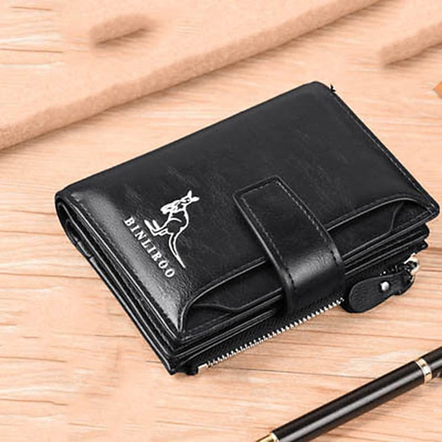 Modern RFID-Blocking PU Leather Coin Purse Wallet - Stylish & Secure Brown Khaki Black Brown-Khaki-Black-