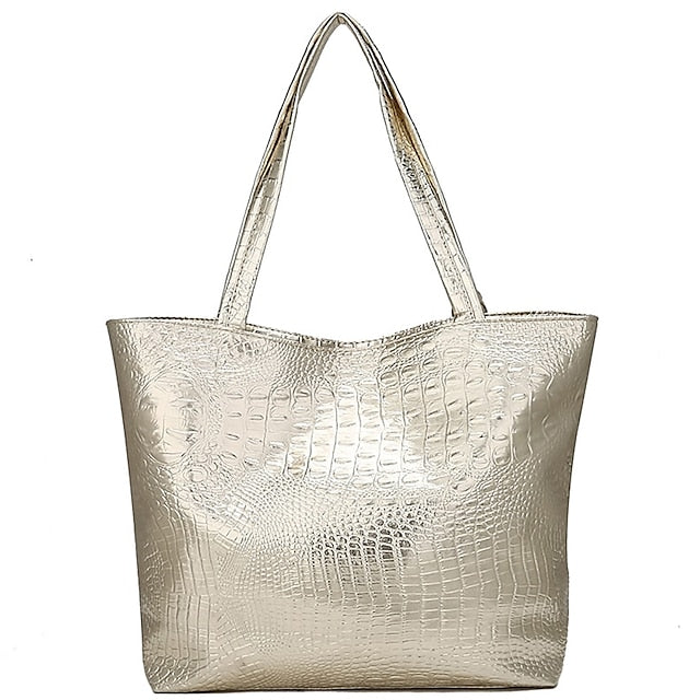 Chic Crocodile Embossed Tote Bag - Versatile PU Fashion in Gold, Black, and Silver Gold Silver Black Gold-Silver-Black-
