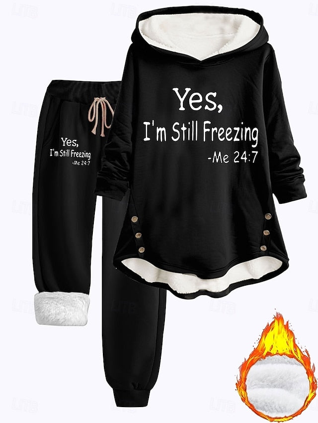 Cozy Sherpa Letter Print Hoodie - Warm & Fuzzy Pullover for Fall/Winter Comfort