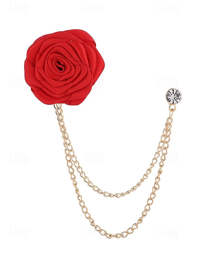 Elegant Men's Rose Brooch: Stylish Accessory for Weddings and Business Casual White Black Burgundy White-Black-Burgundy-Red-Light Cyan-Sky Blue-Gray-Champagne-Dark Blue-Pink-Royal Blue-Purple-