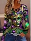 Vibrant Mardi Gras Graphic Long Sleeve V-Neck T-Shirt for Women Purple / S Purple / M
