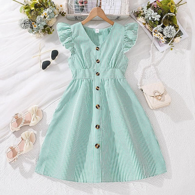 Enchanting 3D Striped Ruffle Dress for Girls – Sweet Summer A-Line Dress for Ages 4-12