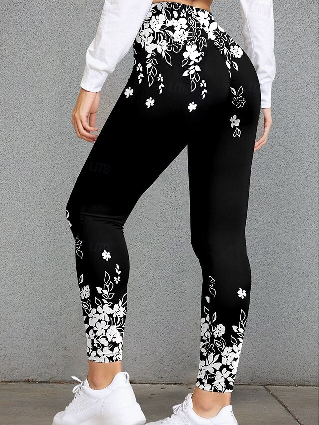 Floral Full-Length Leggings for Women - Elegant Black Design Perfect for Fall Black / S Black / M Black / L Black / S-Black / M-Black / L-Black / XL-Black / 2XL-
