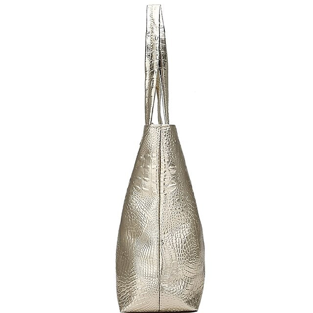 Chic Crocodile Embossed Tote Bag - Versatile PU Fashion in Gold, Black, and Silver Gold Silver Black Gold-Silver-Black-