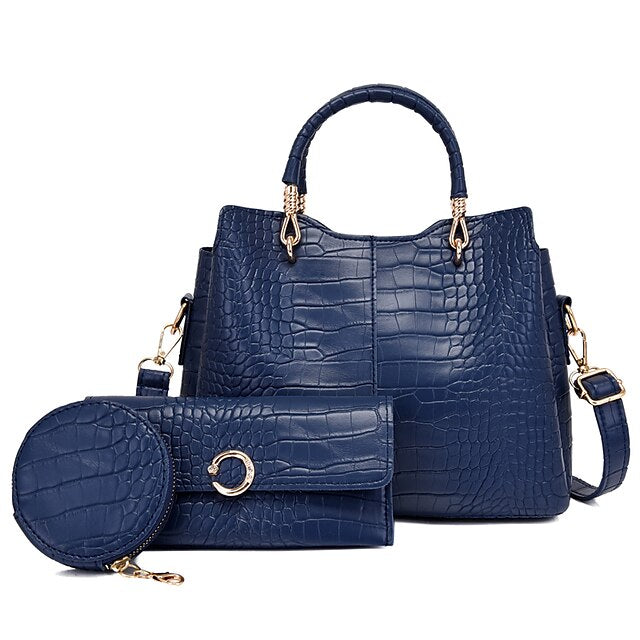 Chic 3-Piece PU Leather Handbag Set for Women - Stylish Office & Casual Carryall Pink Blue Black Pink-Blue-Black-White-Brown-Red-