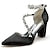 Elegant Rhinestone Chunky Heel Wedding Shoes – Luxurious Satin Ankle Strap Pumps Black