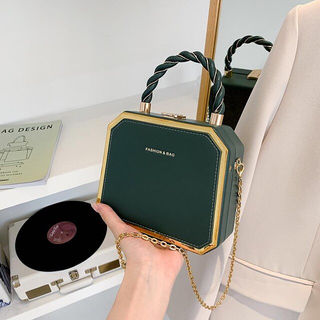 Chic & Versatile Women's PU Leather Crossbody Handbag - Waterproof Daily Style with Chain Detail Beige Pink Dark Green Beige-Pink-Dark Green-Brown-Green-Black-