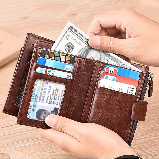 Modern RFID-Blocking PU Leather Coin Purse Wallet - Stylish & Secure Brown Khaki Black Brown-Khaki-Black-