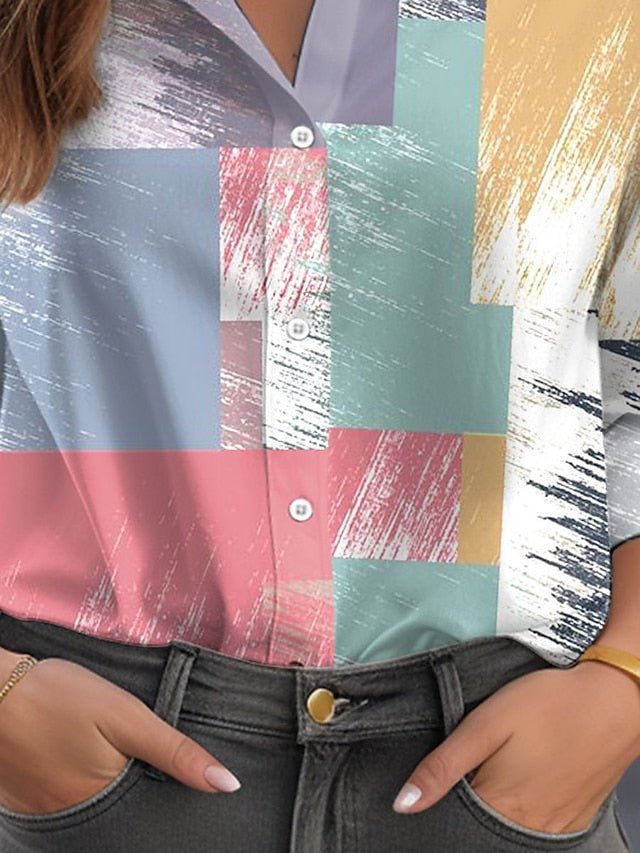 Chic Geometric Tie-Dye Long Sleeve Shirt for Women - Casual Style Blue / S Blue / M Blue / L Blue / S-Blue / M-Blue / L-Blue / XL-Blue / 2XL-