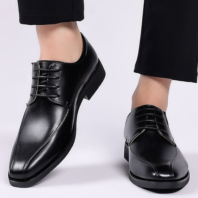 Men's Derby PU Leather Lace-Up Shoes – Breathable, Comfortable & Slip-Resistant