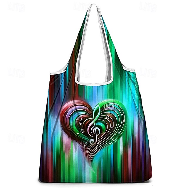 Vibrant Heart Note Tote Bag: Lightweight, Foldable & Stylish for Everyday Use Rainbow Purple Green Rainbow-Purple-Green-