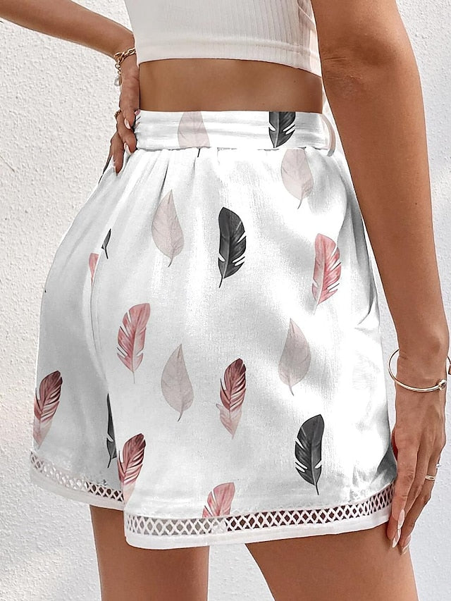 Chic High-Waist Graphic Shorts for Women - Ideal for Vacation and Casual Summer Days White / L White / XL White / 2XL White / L-White / XL-White / 2XL-