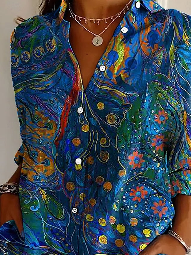 Floral Casual Long Sleeve Women's Shirt - Stylish Blue Button Blue / S Blue / M Blue / L Blue / S-Blue / M-Blue / L-Blue / XL-Blue / 2XL-Purple / S-Purple / M-Purple / L-Purple / XL-Purple / 2XL-Yellow / S-Yellow / M-Yellow / L-Yellow / XL-Yellow / 2XL-Red / S-Red / M-Red / L-Red / XL-Red / 2XL-Pink / S-Pink / M-Pink / L-Pink / XL-Pink / 2XL-White / S-White / M-White / L-White / XL-White / 2XL-