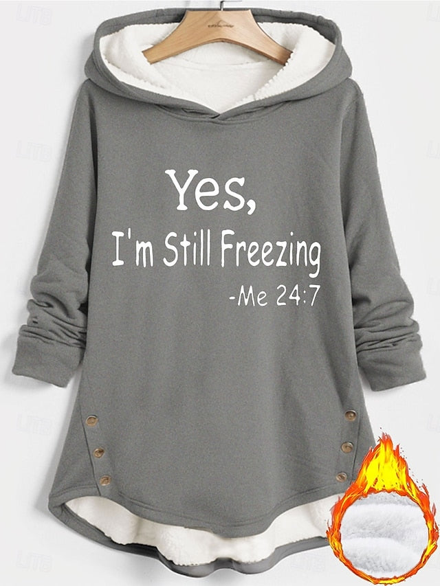 Cozy Sherpa Letter Print Hoodie - Warm & Fuzzy Pullover for Fall/Winter Comfort