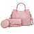 Chic 3-Piece PU Leather Handbag Set for Women - Stylish Office & Casual Carryall Pink Blue Black Pink-Blue-Black-White-Brown-Red-