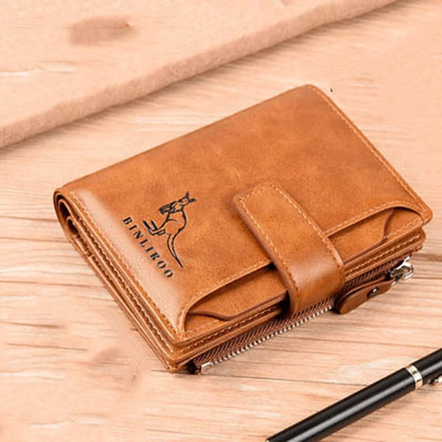 Modern RFID-Blocking PU Leather Coin Purse Wallet - Stylish & Secure Brown Khaki Black Brown-Khaki-Black-