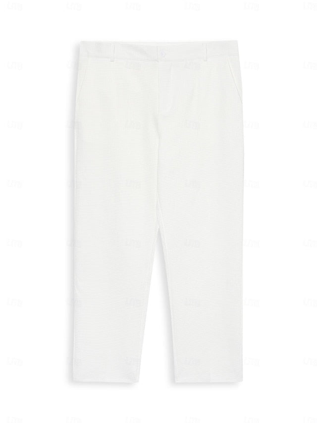 Chic White Men's Dress Pants - Straight Leg Waffle Trousers
