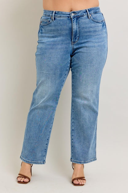 Judy Blue Full Size Tummy Control Vintage Wash Straight Jeans Plus Size Medium / 14W Medium / 0(24) Medium / 16W Medium / 14W-Medium / 0(24)-Medium / 16W-Medium / 18W-Medium / 20W-Medium / 22W-Medium / 24W-Medium / 1(25)-Medium / 3(26)-Medium / 5(27)-Medium / 7(28)-Medium / 9(29)-Medium / 11(30)-Medium / 13(31)-Medium / 15(32)-